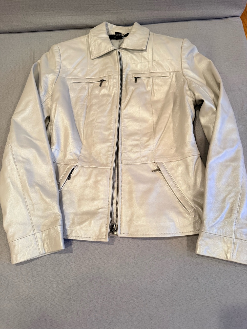 Alfani Cream Leather Zip Jacket